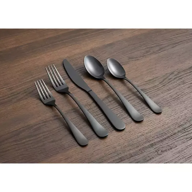Flatware & Cutlery-Kirklands Home Stevie Satin 20-pc. Flatware Set Black