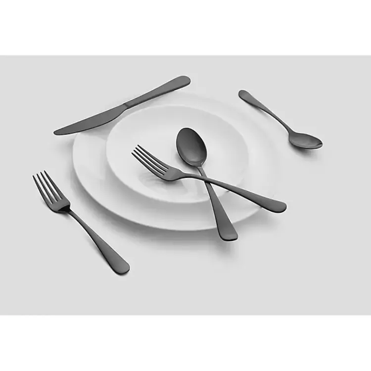 Flatware & Cutlery-Kirklands Home Stevie Satin 20-pc. Flatware Set Black
