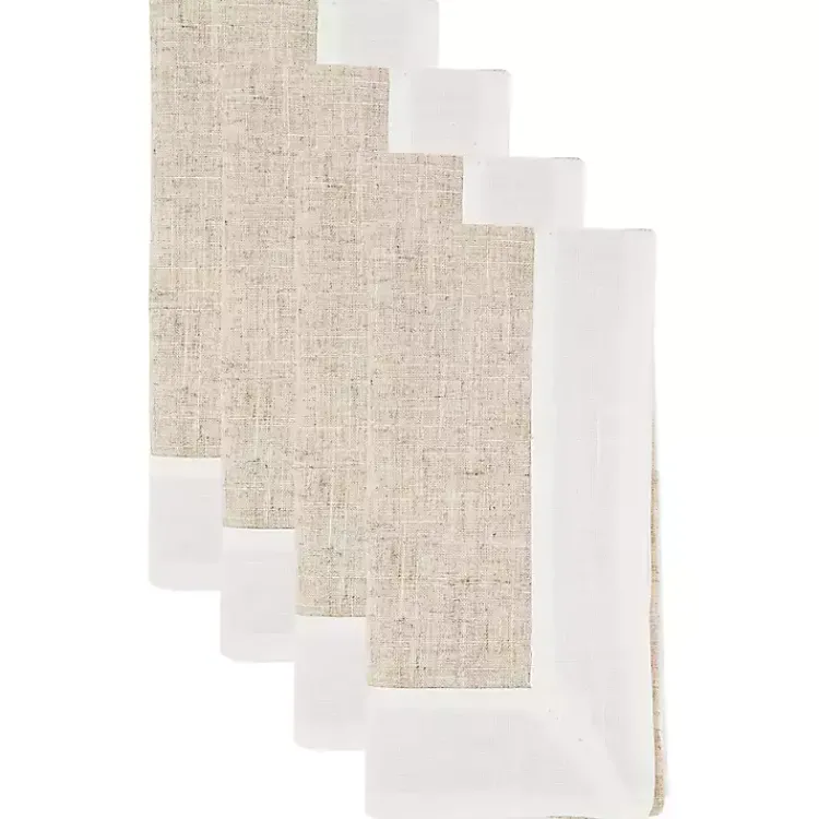 Table Linens-Kirklands Home Beige Two-Tone Border 4-pc. Napkin Set
