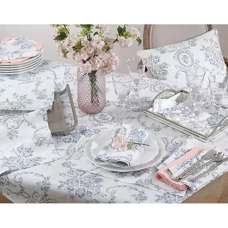 Table Linens-Kirklands Home Blue and White Floral Table Runner, 120 in.