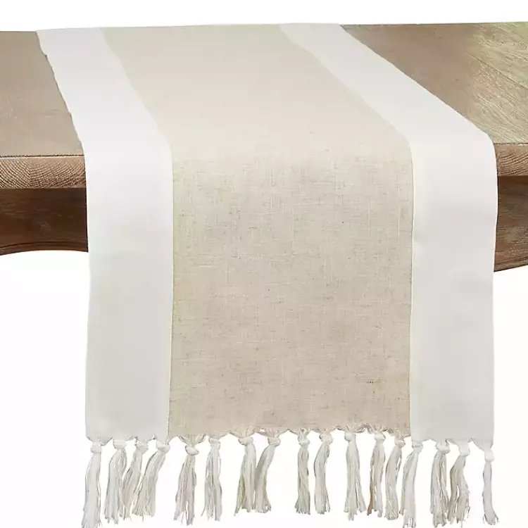 Table Linens-Kirklands Home Two Tone Tan and White Table Runner, 72 in.