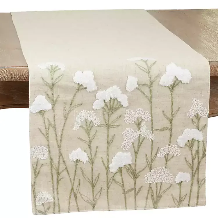 Table Linens-Kirklands Home Natural Embroidered Floral Table Runner