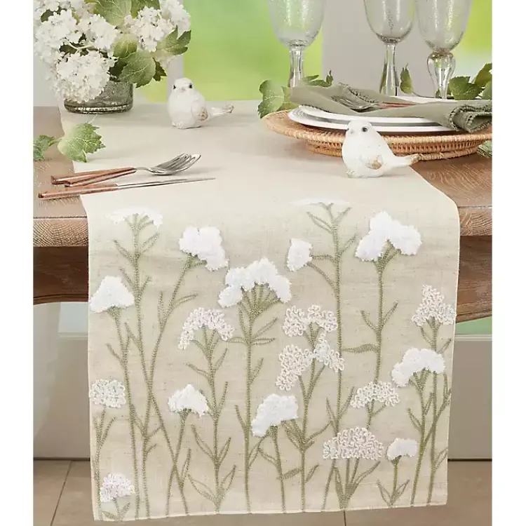 Table Linens-Kirklands Home Natural Embroidered Floral Table Runner