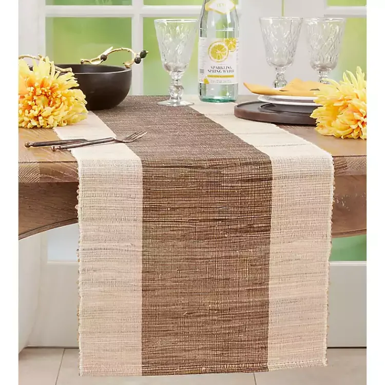 Table Linens-Kirklands Home Tan and White Shimmer Banded Table Runner