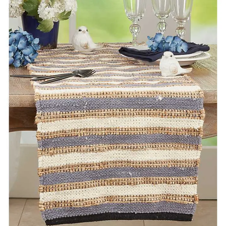 Table Linens-Kirklands Home Natural Tan and Blue Striped Table Runner