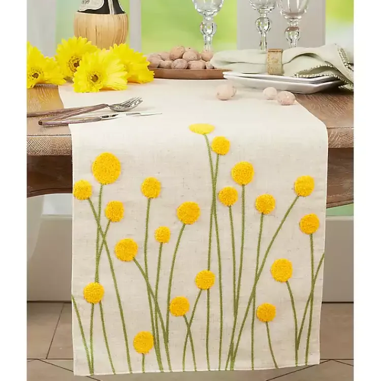 Table Linens-Kirklands Home Embroidered Yellow Wildflower Table Runner