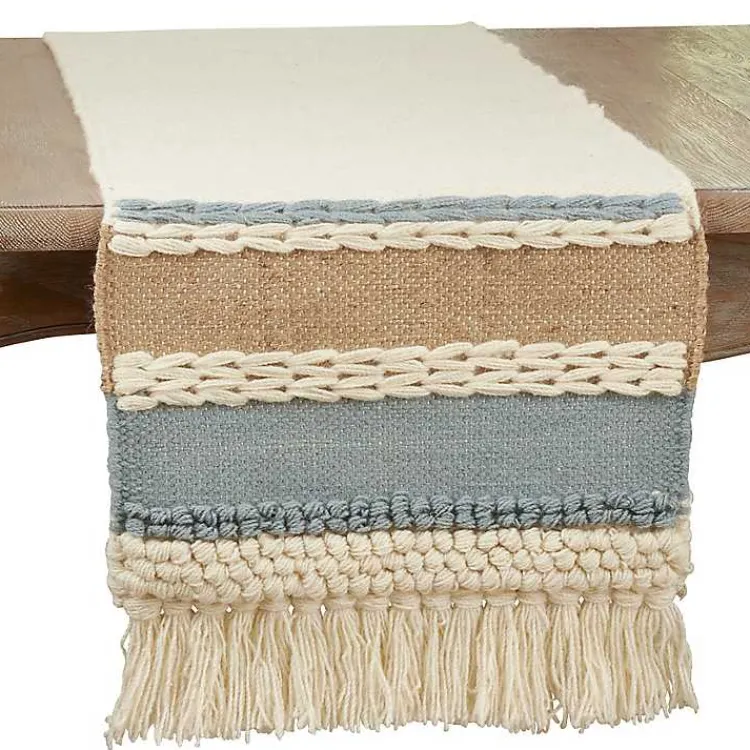 Table Linens-Kirklands Home Boho Blue and Cream Woven Wool Table Runner