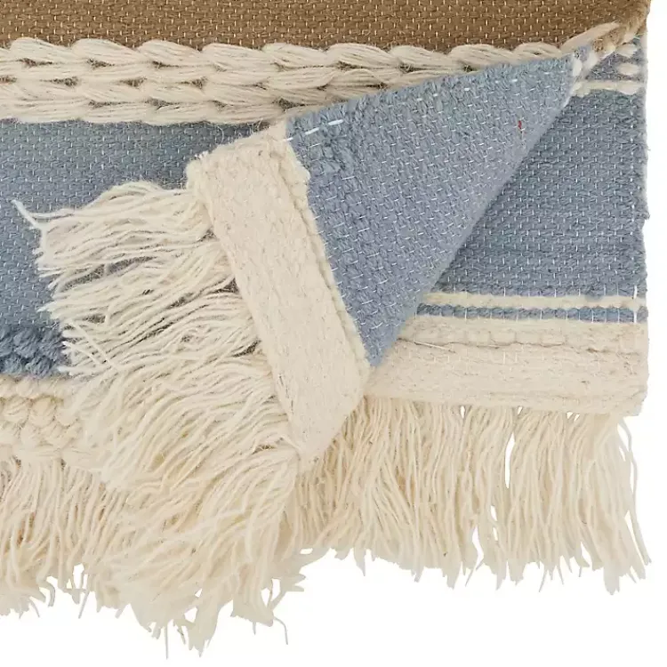 Table Linens-Kirklands Home Boho Blue and Cream Woven Wool Table Runner