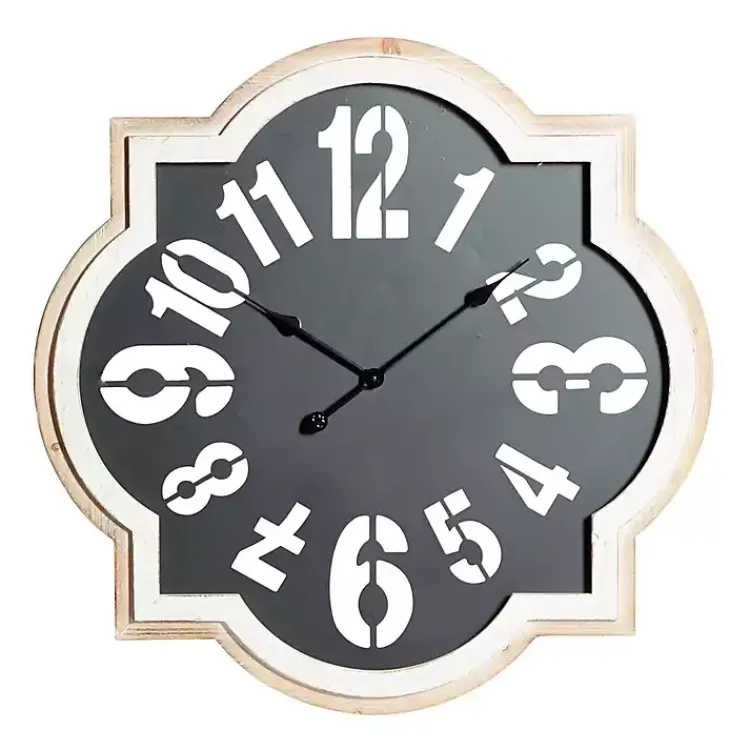 Clocks-Kirklands Home Black Metal Quatrefoil Farmhouse Wall Clock