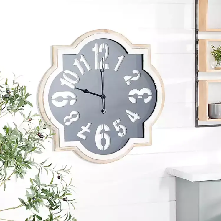 Clocks-Kirklands Home Black Metal Quatrefoil Farmhouse Wall Clock