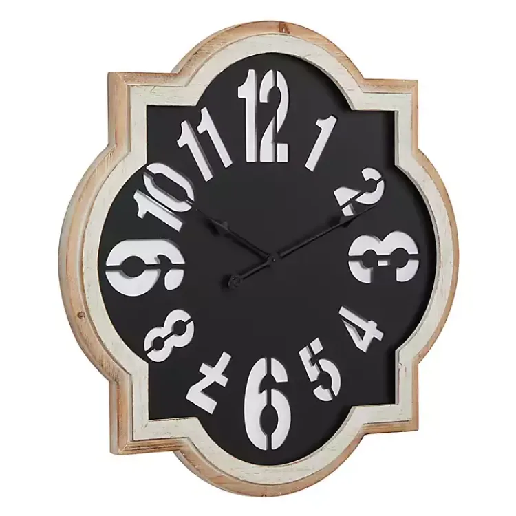 Clocks-Kirklands Home Black Metal Quatrefoil Farmhouse Wall Clock