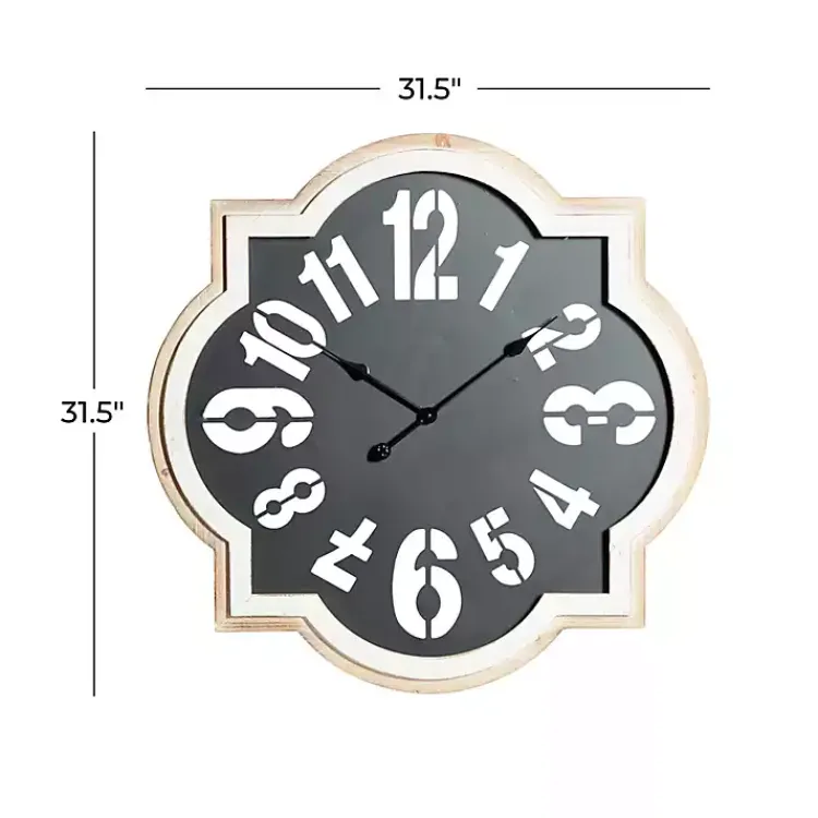 Clocks-Kirklands Home Black Metal Quatrefoil Farmhouse Wall Clock