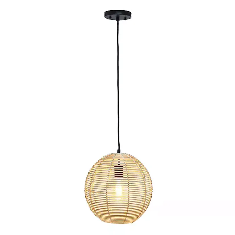 Chandeliers & Pendant Lighting-Kirklands Home Natural Rat Sphere Pendant Light Tan