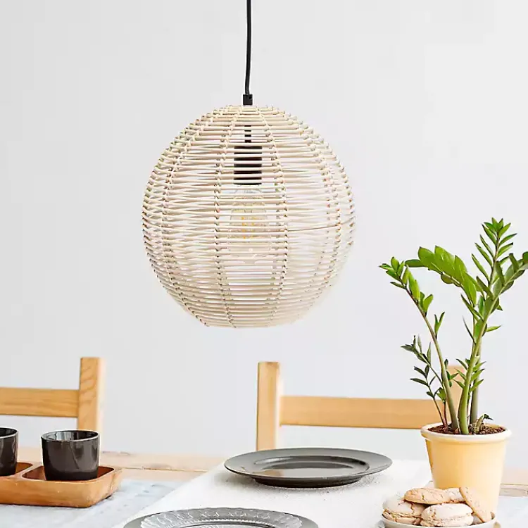 Chandeliers & Pendant Lighting-Kirklands Home Natural Rat Sphere Pendant Light Tan