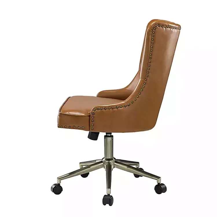 Office Furniture-Kirklands Home Faux Leather Tufted Back Office Chair Brown