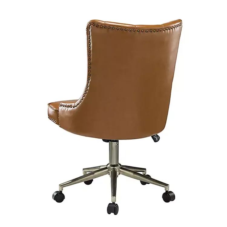 Office Furniture-Kirklands Home Faux Leather Tufted Back Office Chair Brown