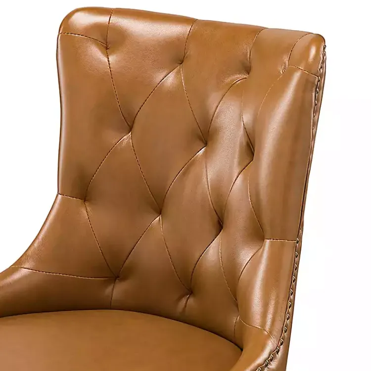 Office Furniture-Kirklands Home Faux Leather Tufted Back Office Chair Brown