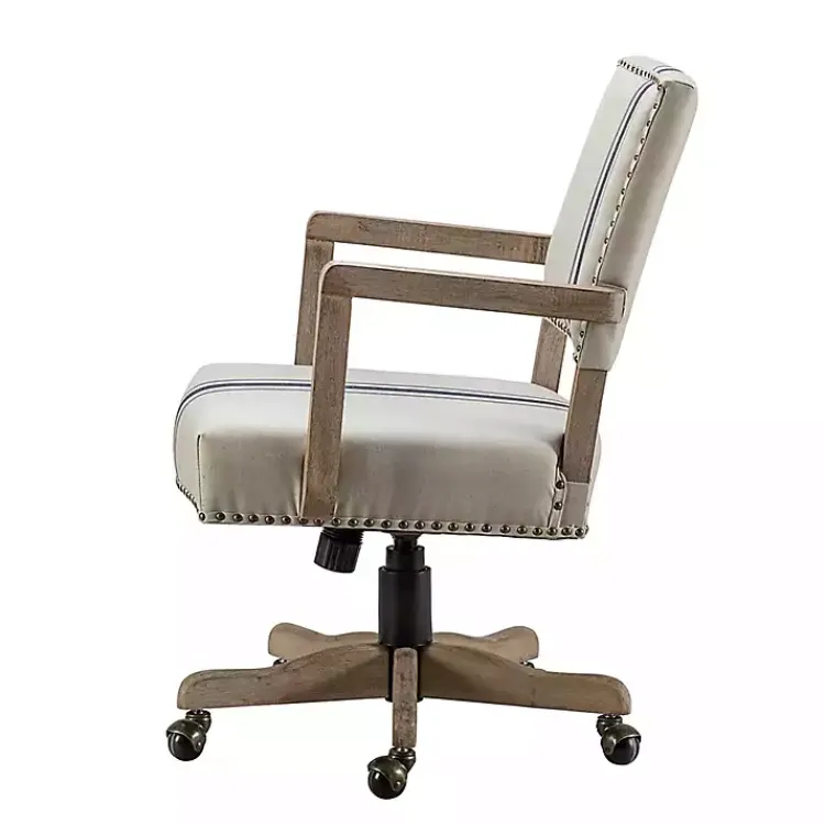 Office Furniture-Kirklands Home Ivory and Blue Stripe Natural Wood Office Chair