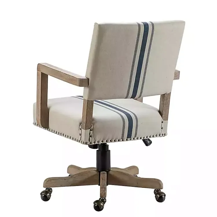Office Furniture-Kirklands Home Ivory and Blue Stripe Natural Wood Office Chair