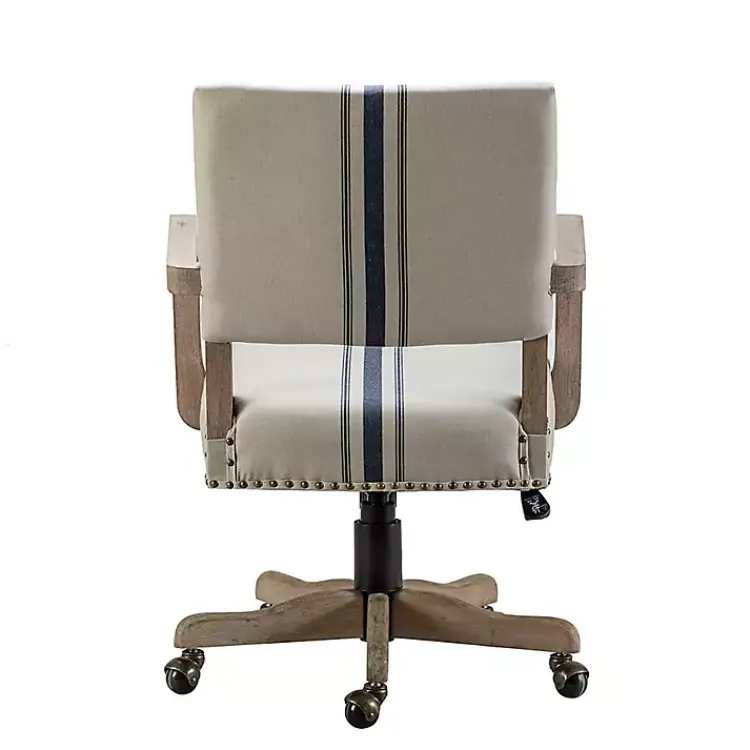 Office Furniture-Kirklands Home Ivory and Blue Stripe Natural Wood Office Chair