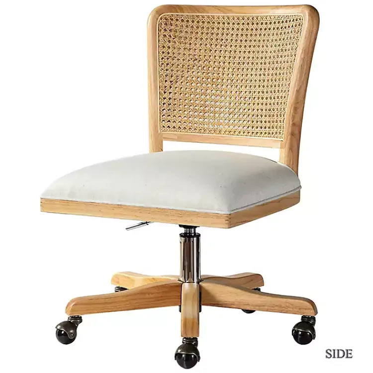 Office Furniture-Kirklands Home Natural Cane Back Linen Office Chair