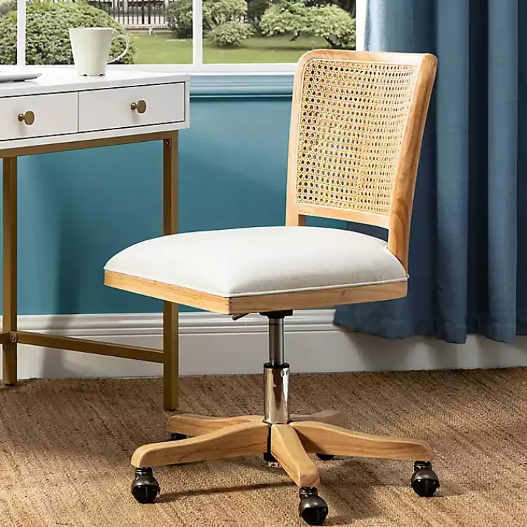 Office Furniture-Kirklands Home Natural Cane Back Linen Office Chair
