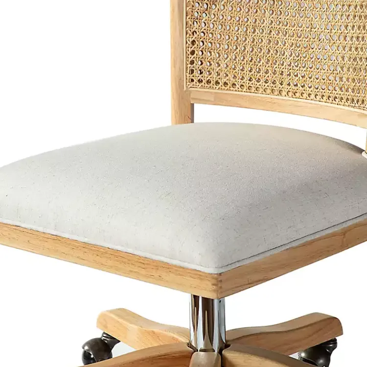 Office Furniture-Kirklands Home Natural Cane Back Linen Office Chair