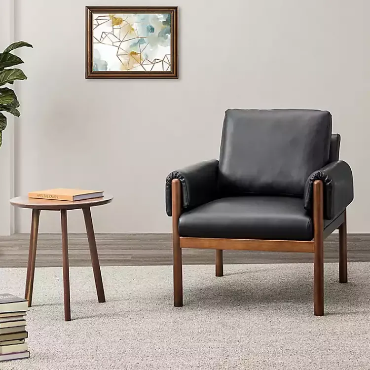 Accent Chairs-Kirklands Home Faux Leather and Wood Accent Chair Black