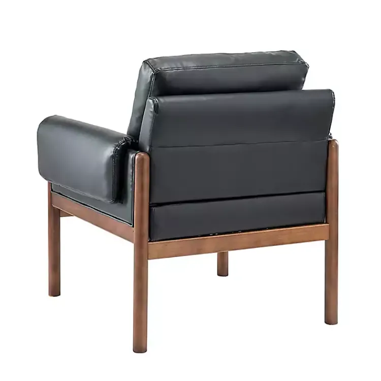 Accent Chairs-Kirklands Home Faux Leather and Wood Accent Chair Black