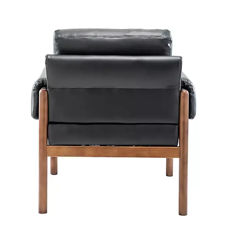 Accent Chairs-Kirklands Home Faux Leather and Wood Accent Chair Black