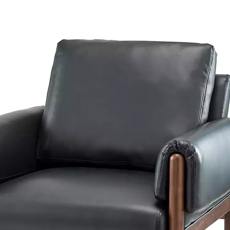 Accent Chairs-Kirklands Home Faux Leather and Wood Accent Chair Black