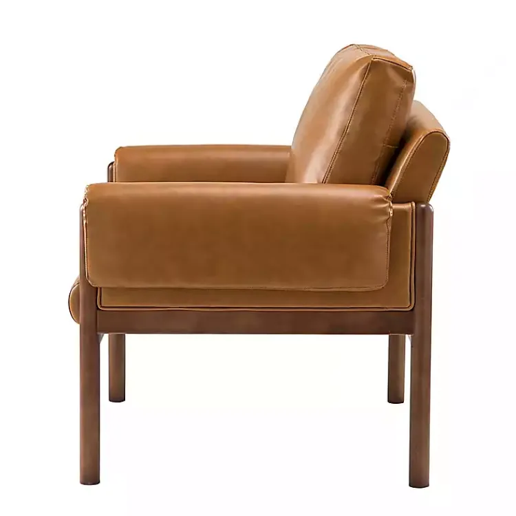 Accent Chairs-Kirklands Home Cognac Faux Leather and Wood Accent Chair Tan
