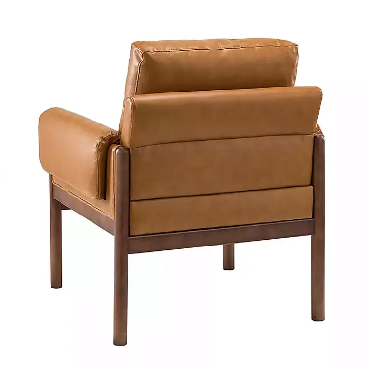 Accent Chairs-Kirklands Home Cognac Faux Leather and Wood Accent Chair Tan