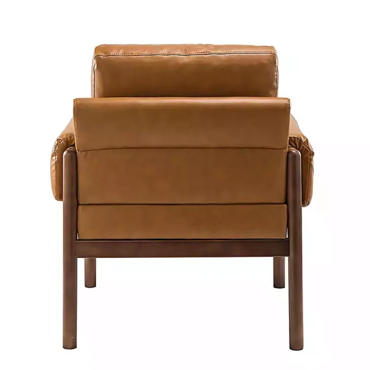 Accent Chairs-Kirklands Home Cognac Faux Leather and Wood Accent Chair Tan