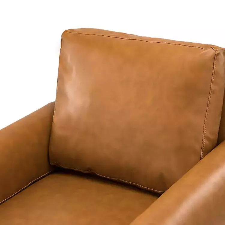 Accent Chairs-Kirklands Home Cognac Faux Leather and Wood Accent Chair Tan