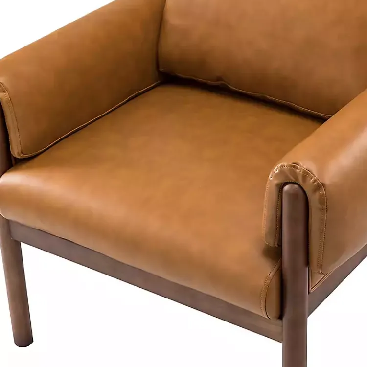 Accent Chairs-Kirklands Home Cognac Faux Leather and Wood Accent Chair Tan