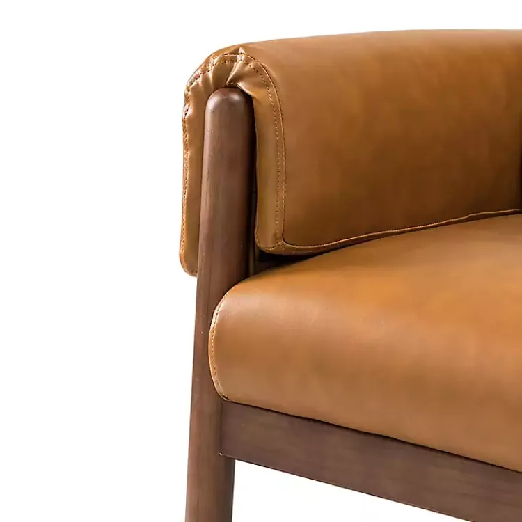 Accent Chairs-Kirklands Home Cognac Faux Leather and Wood Accent Chair Tan