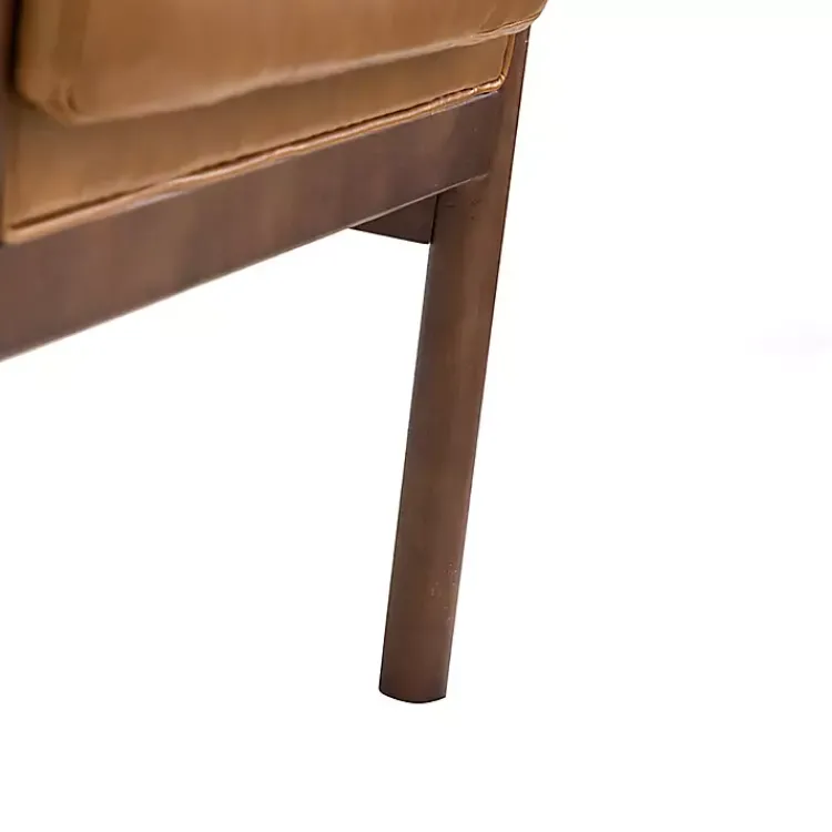 Accent Chairs-Kirklands Home Cognac Faux Leather and Wood Accent Chair Tan