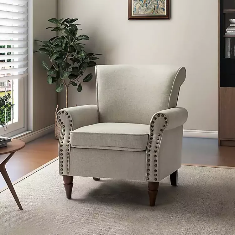 Accent Chairs-Kirklands Home Light Miriam Nailhead Trim Armchair Gray