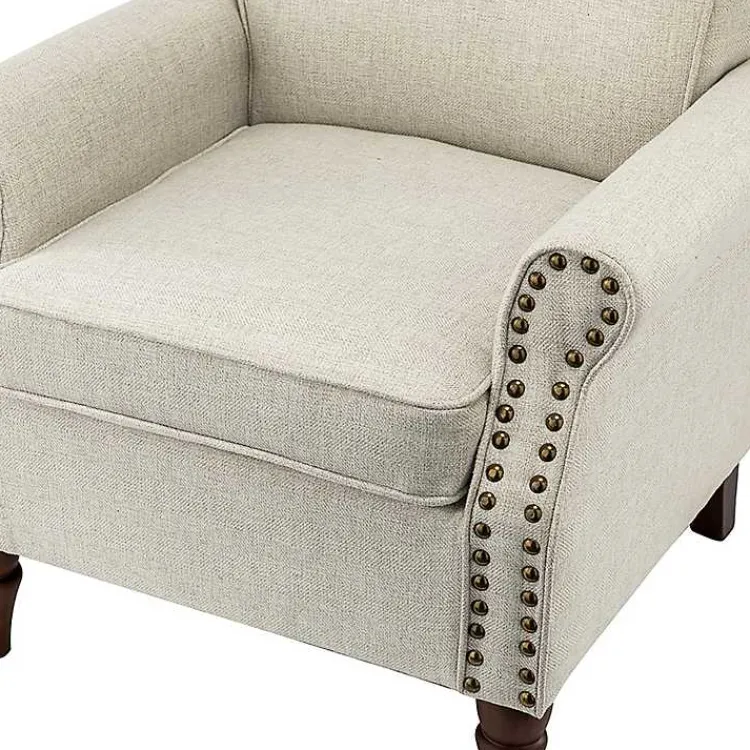 Accent Chairs-Kirklands Home Light Miriam Nailhead Trim Armchair Gray