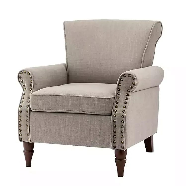 Accent Chairs-Kirklands Home Dark Miriam Nailhead Trim Armchair Gray