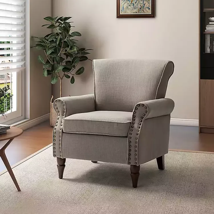 Accent Chairs-Kirklands Home Dark Miriam Nailhead Trim Armchair Gray