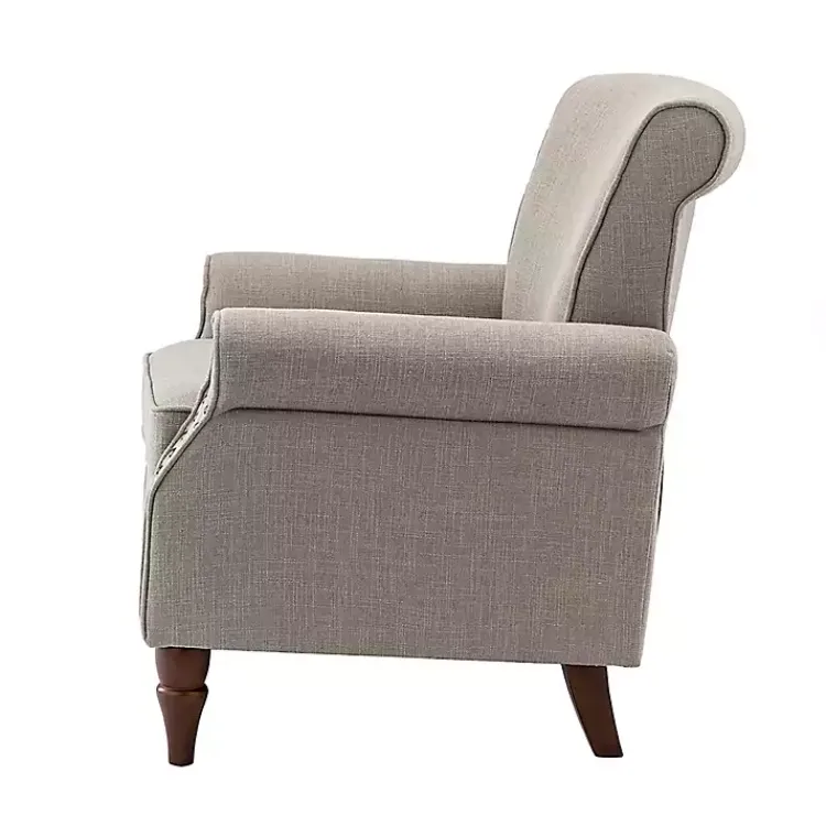 Accent Chairs-Kirklands Home Dark Miriam Nailhead Trim Armchair Gray