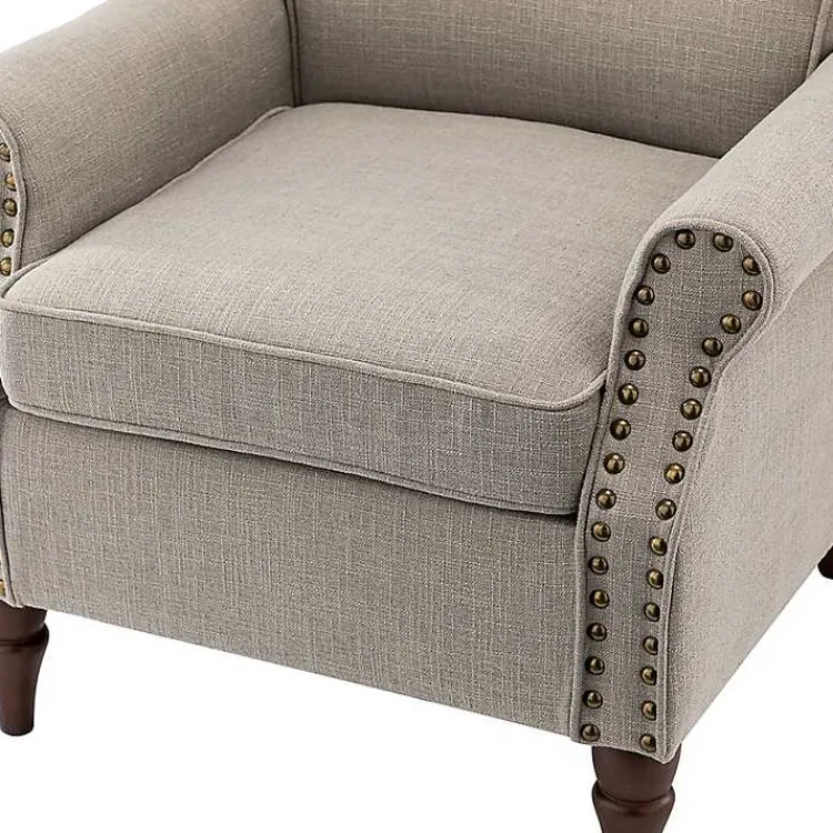 Accent Chairs-Kirklands Home Dark Miriam Nailhead Trim Armchair Gray