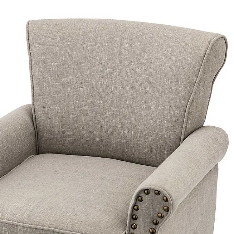 Accent Chairs-Kirklands Home Dark Miriam Nailhead Trim Armchair Gray