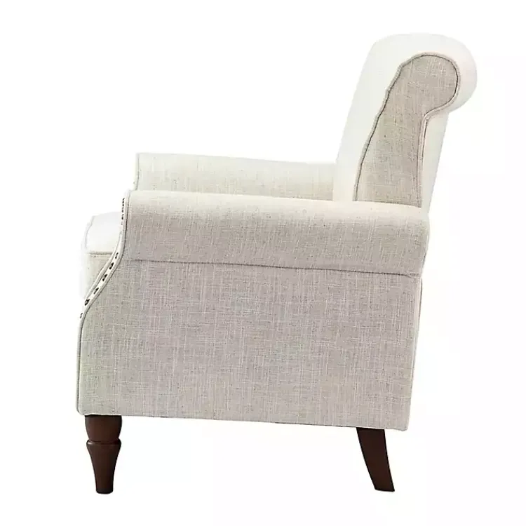 Accent Chairs-Kirklands Home Miriam Nailhead Trim Armchair Ivory