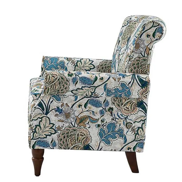 Accent Chairs-Kirklands Home Blue and Green Floral Upholstered Accent Chair