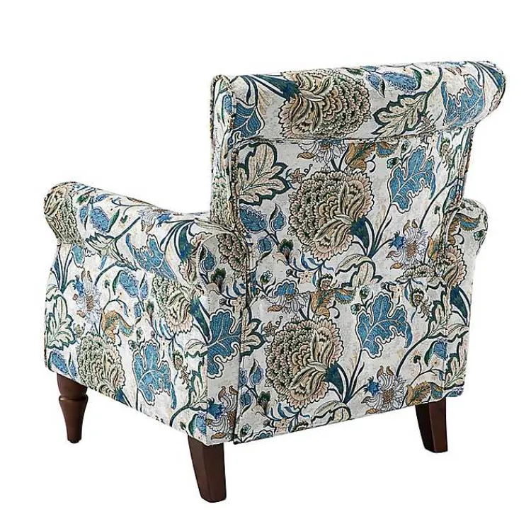 Accent Chairs-Kirklands Home Blue and Green Floral Upholstered Accent Chair