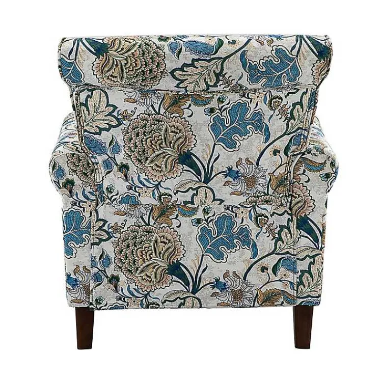 Accent Chairs-Kirklands Home Blue and Green Floral Upholstered Accent Chair