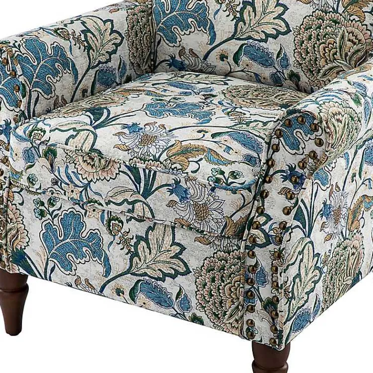 Accent Chairs-Kirklands Home Blue and Green Floral Upholstered Accent Chair